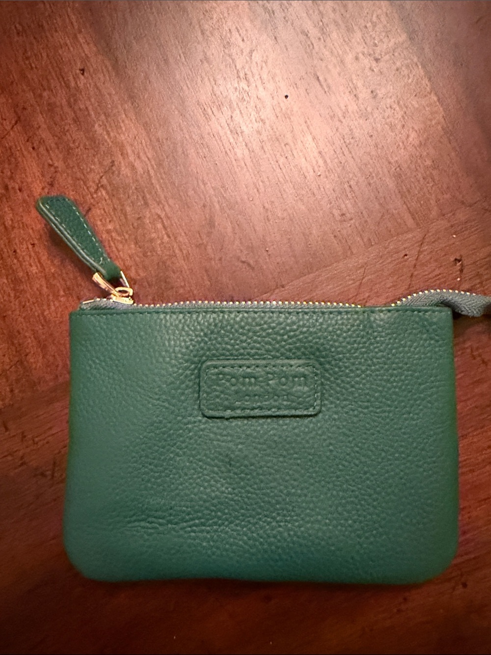 Green Pebbled Leather Zip Wristlet Pouch